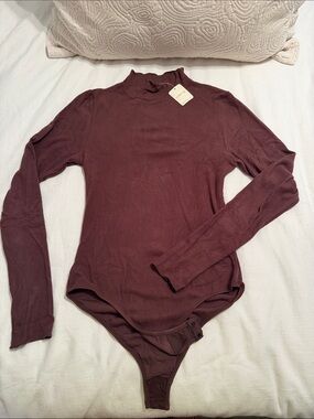 Free People brown Long Sleeve Mock Neck Bodysuit